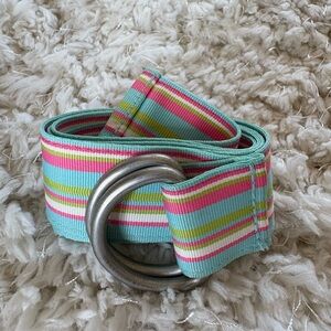 Gross grain Ribbon Striped Pastel Belt with Silver Buckle